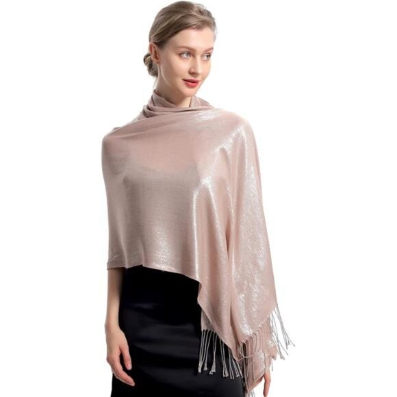 Sparkly Metallic Shawls Wraps, Rose Gold - Picture 4 of 7